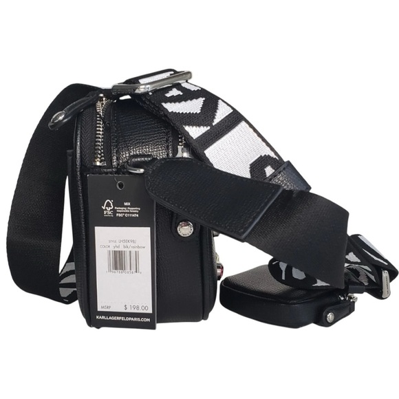 KARL LAGERFELD PARIS Maybelle Black Crossbody Bag Satchel, Rainbow Heart Accents - Picture 4 of 16